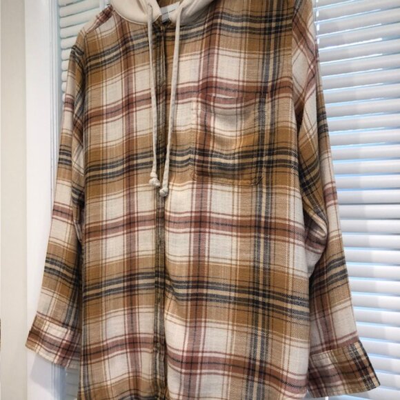 American Eagle Plaid Button Down Hoodie Size M - Picture 4 of 16